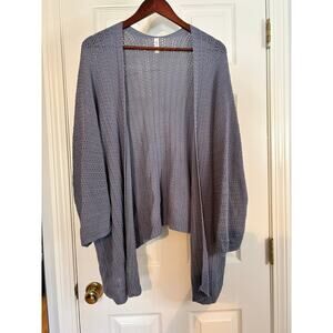 Dokotoo Batwing Pointelle Knit Open Front Cardigan Blue Oversized One Size